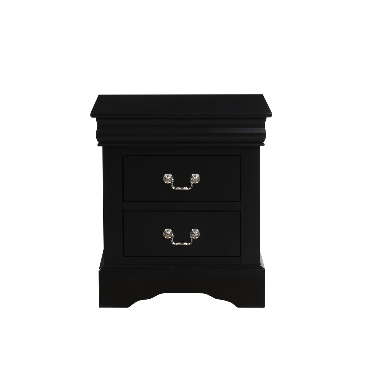 Black Finish Traditional Bedroom Wooden Nightstand 1pc Louis Philippe Style Furniture Two Drawers Storage