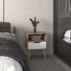 Vertex 21" High Nightstand, One Drawer, One Open Shelf, Natural Oak, White
