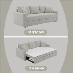 Zenith Beige Boucle Sleeper Sectional Sofa w/ 2 Toss Pillows