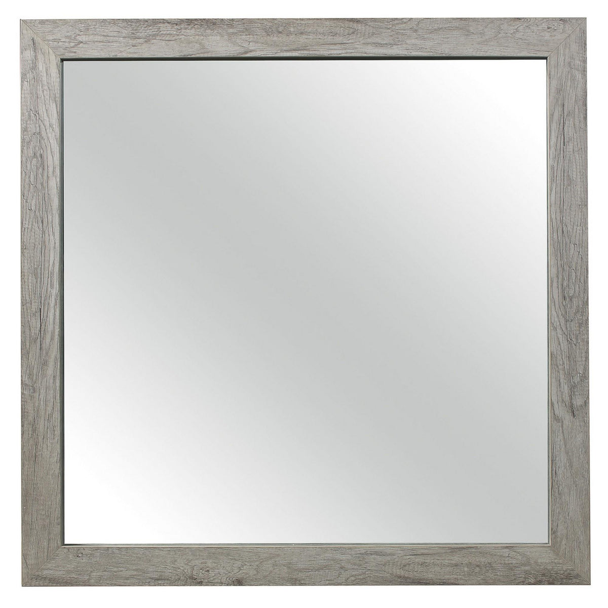 Jupiter 39 Inch Transitional Mirror, Square Wood Frame, Weathered Gray Veneer