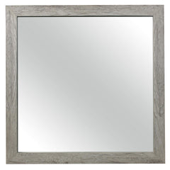 Jupiter 39 Inch Transitional Mirror, Square Wood Frame, Weathered Gray Veneer