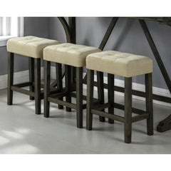 Modern Brown Dining Table W USB 3x Stools Biscuit-Tufted Seat Cushion Beige 3pc Dining Table Set