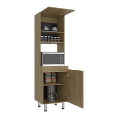 Aria Tall Freestanding Kitchen Pantry and Cabinet with Open Space for Microwaves or Coffee Station, One Superior Cabinet, One Low Storage Cabinet and Open Shelf