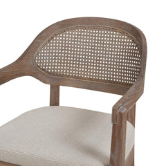 Ares Mid-Century Modern Cane Back Dining Chair, Taupe Beige Textured Weave