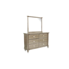 Luxury Antique Silver / Champagne Finish Dresser w Mirror Storage Space Drawers Bedroom Furniture