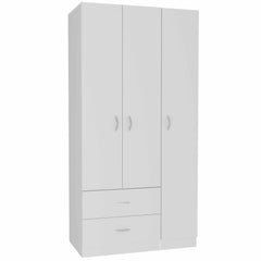 Crown 3 Door Armoire with Drawers, Shelves, and Hanging Rod -White