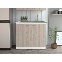 Pandora Sink, Double Door Cabinet, Two Shelves, White / Light Gray