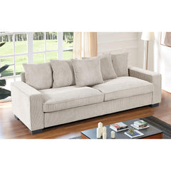 Odysseus Corduroy Sofa with 5 Matching Toss Pillows, Sleek Design, Spacious and Comfortable 3 Seater Couch for Modern Living Room, Large, Ivory