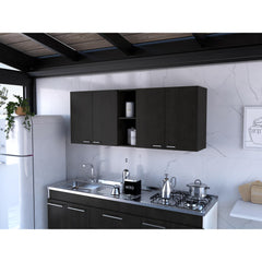 Star 150 Wall Cabinet, Double Door, Two External Shelves, Two Interior Shelves -Black