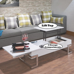 Orestes White High Gloss & Chrome Finish Coffee Table w/ Lift Top