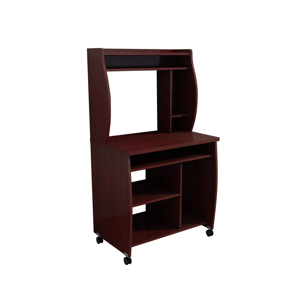 Polyxena cart computer cart utility cart with hutch shelves spice rack mobile on locking castors mahogany