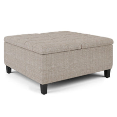 Aeneas 36 inch Wide Coffee Table Storage Ottoman in Platinum Tweed Look Fabric