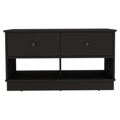 Saturn Storage Bench, Two Open Shelves, Two Drawers -Black