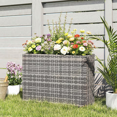 Tall Rectangular Planter with Removable Liner, Holes, PE Wicker Large Planter Box for Indoor Outdoor Plants, Gray