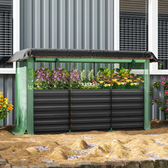 Galvanized Steel Planter Box with Crop Cage and Shade Cloth, Raised Garden Bed for Flowers, Veggies and Herbs, Dark Gray