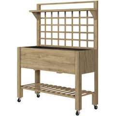 41" Raised Garden Bed Mobile Elevated Wooden Planter Box Stand with Wheels, Trellis and Storage Shelf, Dark Brown