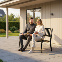 50" Outdoor Garden Bench, Patio Bench with Slatted Seat, Metal Porch Bench for Backyard, Poolside, Lawn, Black