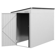 4' x 7.7' Lean to Garden Storage Shed, Outdoor Metal Tool House with Lockable Door Vents for Backyard Patio Lawn, White