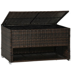 Outdoor Deck Box & Shoe Storage, PE Rattan Wicker Towel Rack with Liner for Indoor, Outdoor, Patio Furniture Cushions, Pool, Garden Tools, Brown