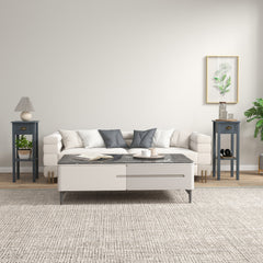 2-Tier Side Tables Set of 2 with Drawer and Shelf, 2 Pieces End Tables for Living Room and Hallway, Gray