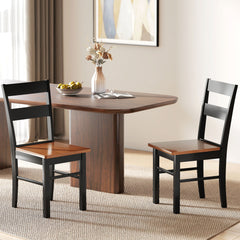 Farmhouse Dining Table Chairs, Set of 2 Rubber Wood Kitchen Table Chairs with Open Back for Living Room, Black