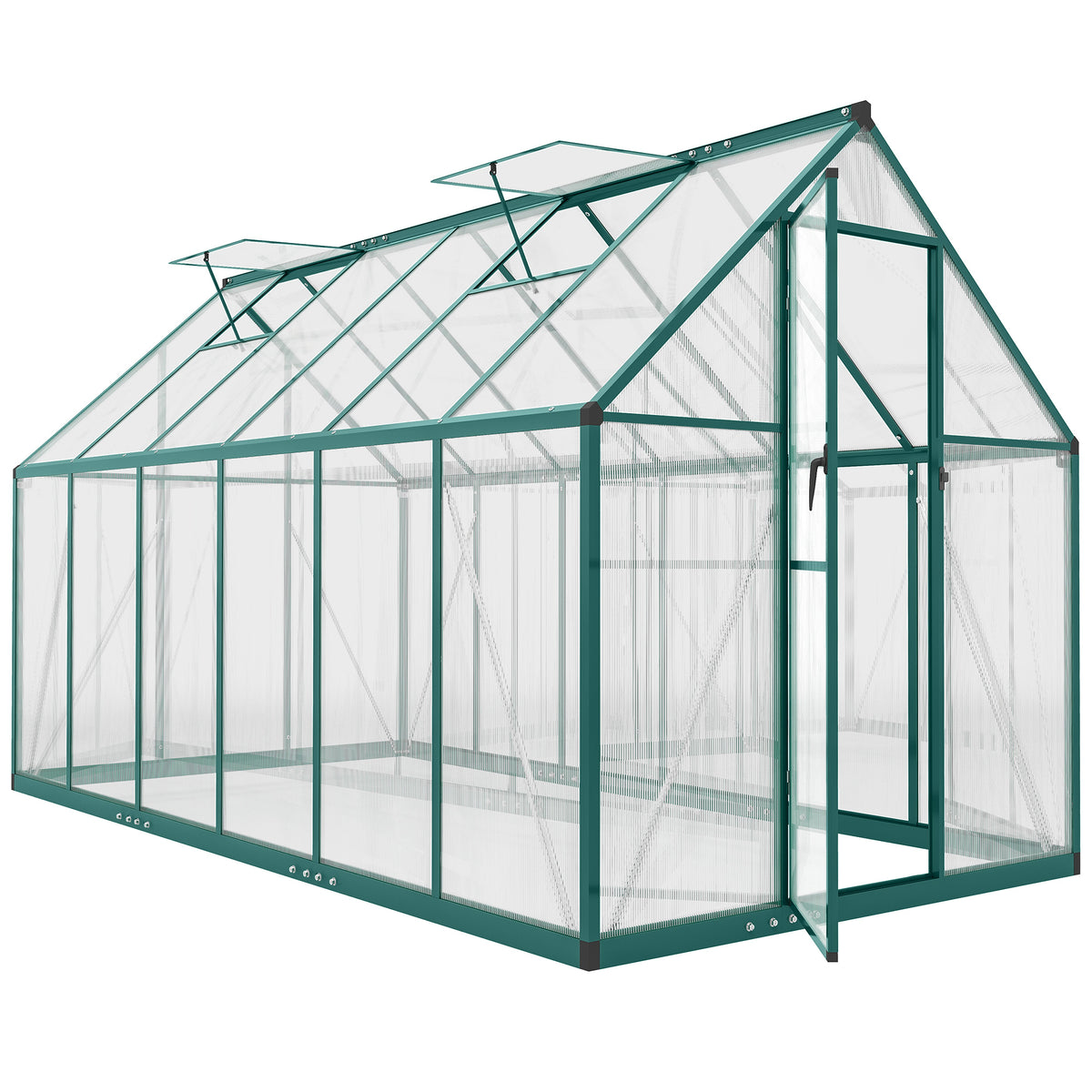 Polycarbonate Greenhouse with Swing Door and Two Adjustable Roof Vents, Aluminum Walk-in Greenhouse, 11x6 ft, Dark Green