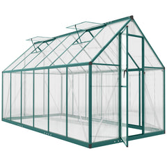 Polycarbonate Greenhouse with Swing Door and Two Adjustable Roof Vents, Aluminum Walk-in Greenhouse, 11x6 ft, Dark Green