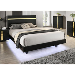 Black 1pc Queen Size Bed Underbed LED Modern Bedroom Furniture Acrylic Trim Mattress Ready Bedframe