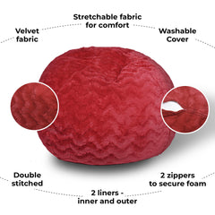 Faux Fur Bean Bag Chair, Red-3ft Cozy and Stretchable Fabric Lounger for Children and Adults with Easy-Clean Cover, Comfortable Faux Fur Seating for Bedrooms, Filled with Shredded and Memory Foam.