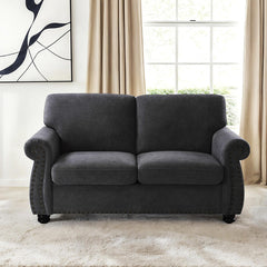 Soft Velvet Loveseat, Upholstered 2 Seater Couch with High-Density Foam, Loose Back Cushions and Solid Wood Turned Legs, Chic Living Room Furniture for Home, Apartment and Office, Black