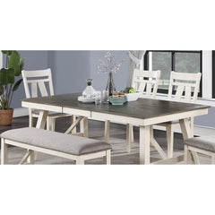 Dining Room Furniture Dining Table White Finish Table w Grey Wooden Top 1pc Rectangular Table with Leaf