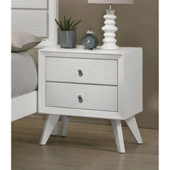 1pc Nightstand White Angled Legs Round Bronze Round Knobs 2-Drawers Bedside Table Bedroom Furniture