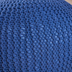 Poseidon Knitted Cotton Round Pouf, Navy Blue