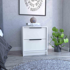 Lyra Nightstand , End Table, Side Table Two Drawers, Metal Handle -White