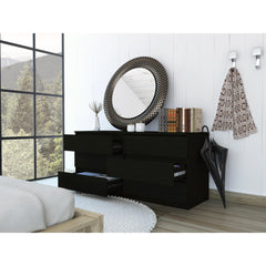 Meteor 6 Drawer Double Dresser, Metal Handles -Black