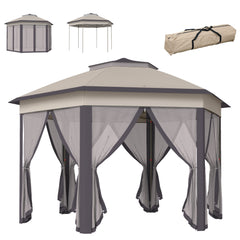 13' x 13' Pop Up Gazebo Hexagonal Canopy Shelter with 6 Zippered Mesh Netting for Patio Backyard Garden Wedding Party