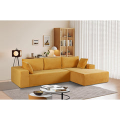 Moon Convertible Sectional Sofa in Soft Corduroy, Modern Comfy Couch with Full Foam Cushioning, Cozy Sleeper Sectional for Living Room, Bedroom, No Assembly Required, Ginger Yellow - Right Facing