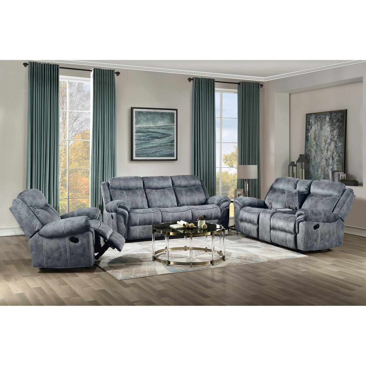 Haven Two Tone Gray Velvet 3PCS Recliner Living Room Set