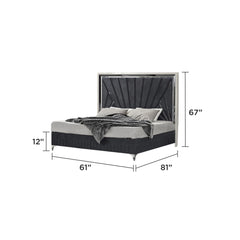 Vista Modern & Contemporary Style 4 Pc Queen Upholstered Bedroom Set Made with Wood and Gold Accents in River Sand Grey