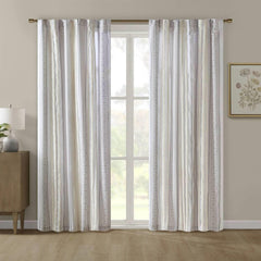 Celestia Printed Curtain Panel with Tufted Stripe and Lining White/Brown 50x84"