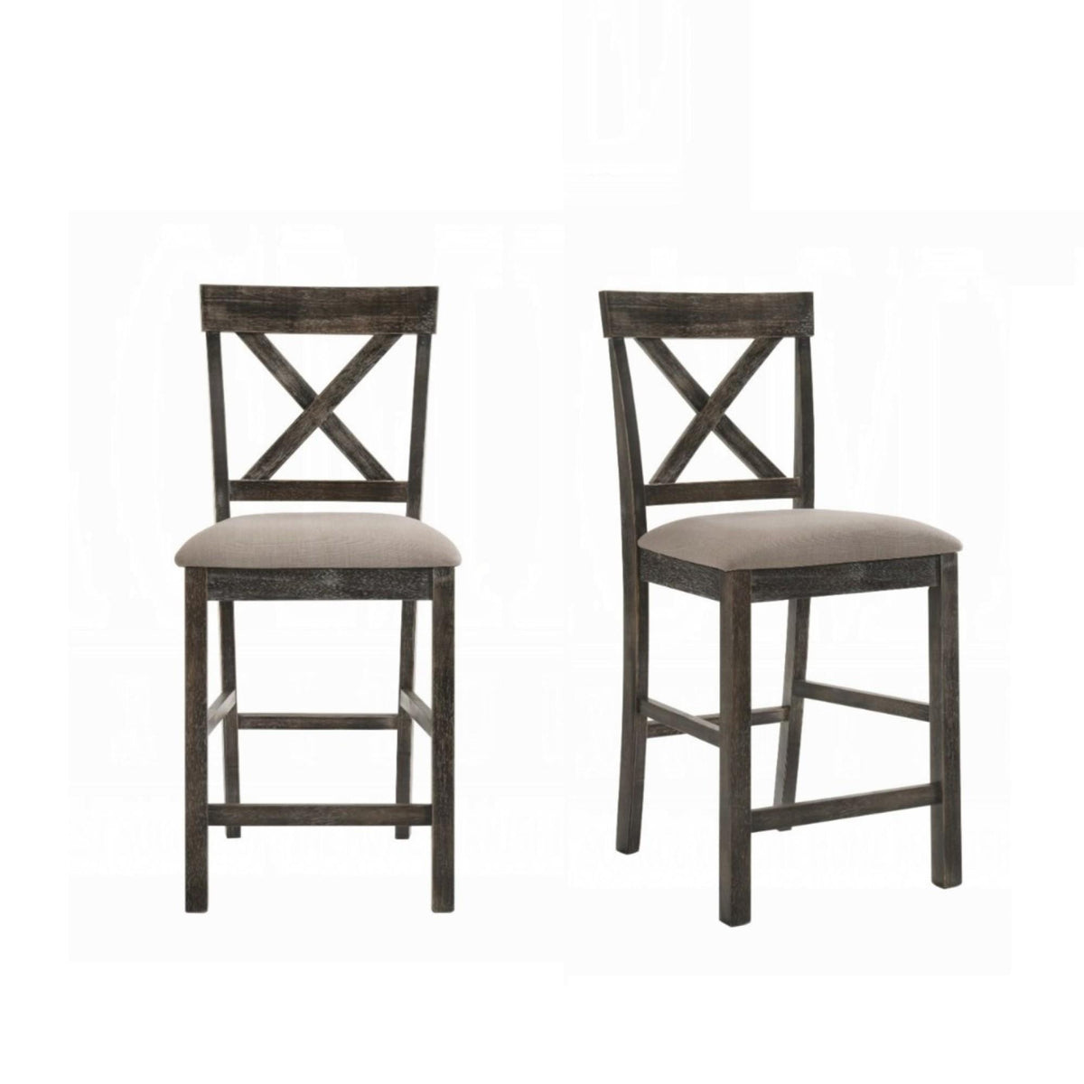 Contemporary Counter Height Chairs Set of 2 Upholstered Seat X-Back Classic Gray Finish Wooden Dining Furniture