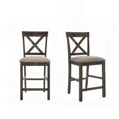 Contemporary Counter Height Chairs Set of 2 Upholstered Seat X-Back Classic Gray Finish Wooden Dining Furniture