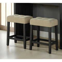 Two-Tone Design Transitional Black 3pc Dining Set Table 2x Stools Tufted Beige Seats Dining Room