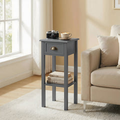 2-Tier Side Table with Drawer and Shelf, End Table for Living Room and Hallway, Gray