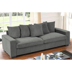 Odysseus Corduroy Sofa with 5 Matching Toss Pillows, Sleek Design, Spacious and Comfortable 3 Seater Couch for Modern Living Room, Large, Grey