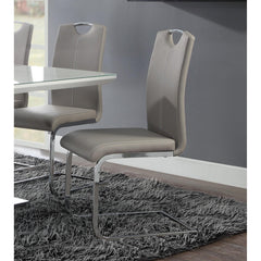 Unique Style Chrome Metal Finish Side Chairs 2pc Set Gray-Taupe Faux Leather Upholstered Casual Dining Furniture