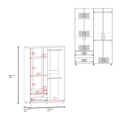 Hector Armoire with 4 Doors, 2 Drawers, And 2 Hanging Rod, Storage Cabinet for Living Room, Bedroom, or Entryway, Natural Oak