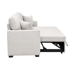 76.5" Chenille Upholstered Sectional with Pull-Out Bed and Chaise Storage