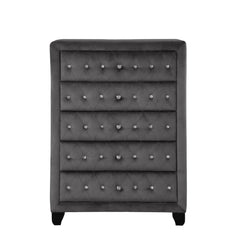 Story Modern Style Crystal Tufted Upholstery 5-Drawer Chest finished with Velvet Fabric made with Wood in Gray