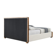 Gallery Beige Chenille & Walnut Finish Queen Bed